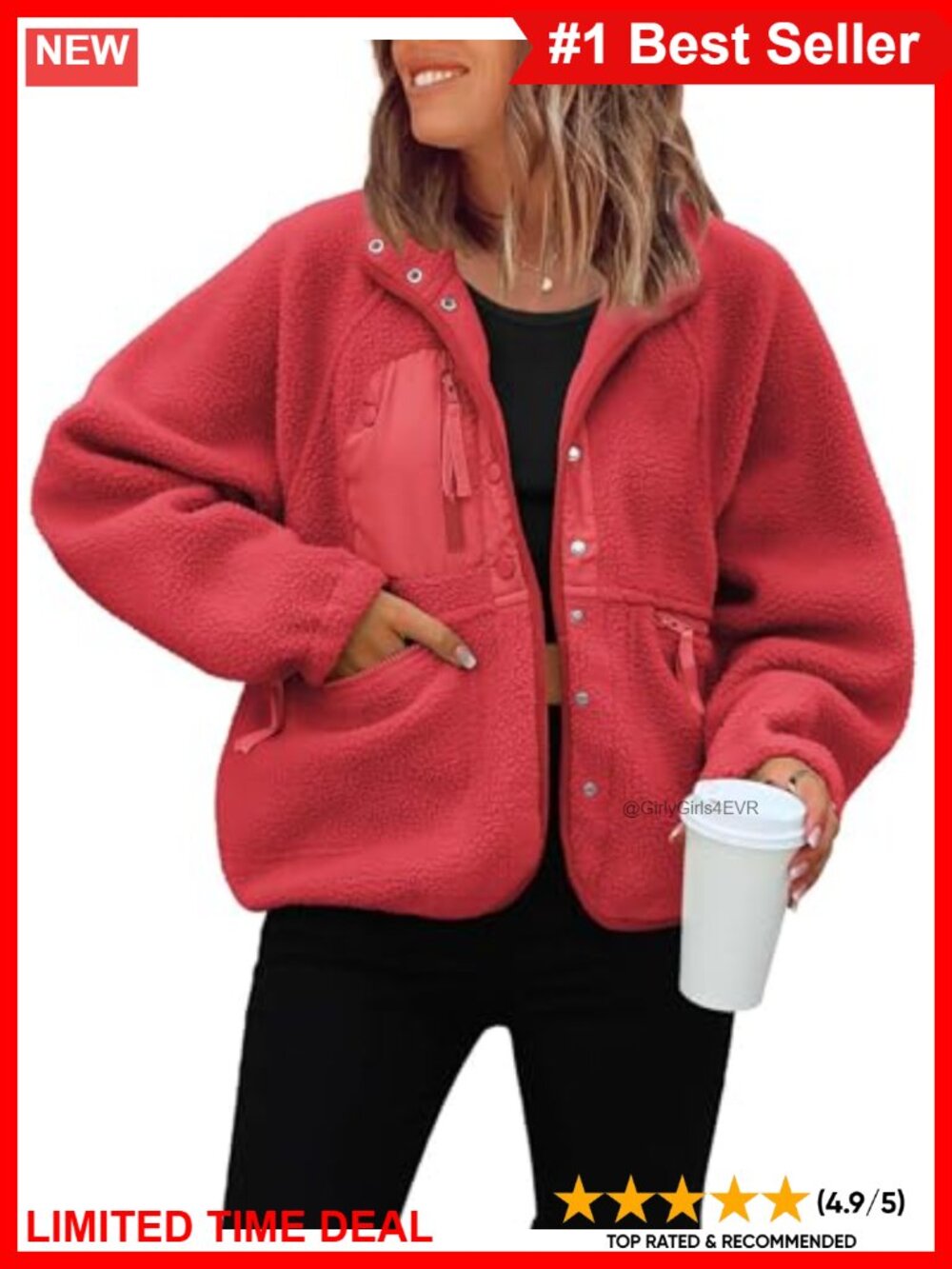 Cropped Fuzzy Fleece Jacket Button Down Sherpa Coat